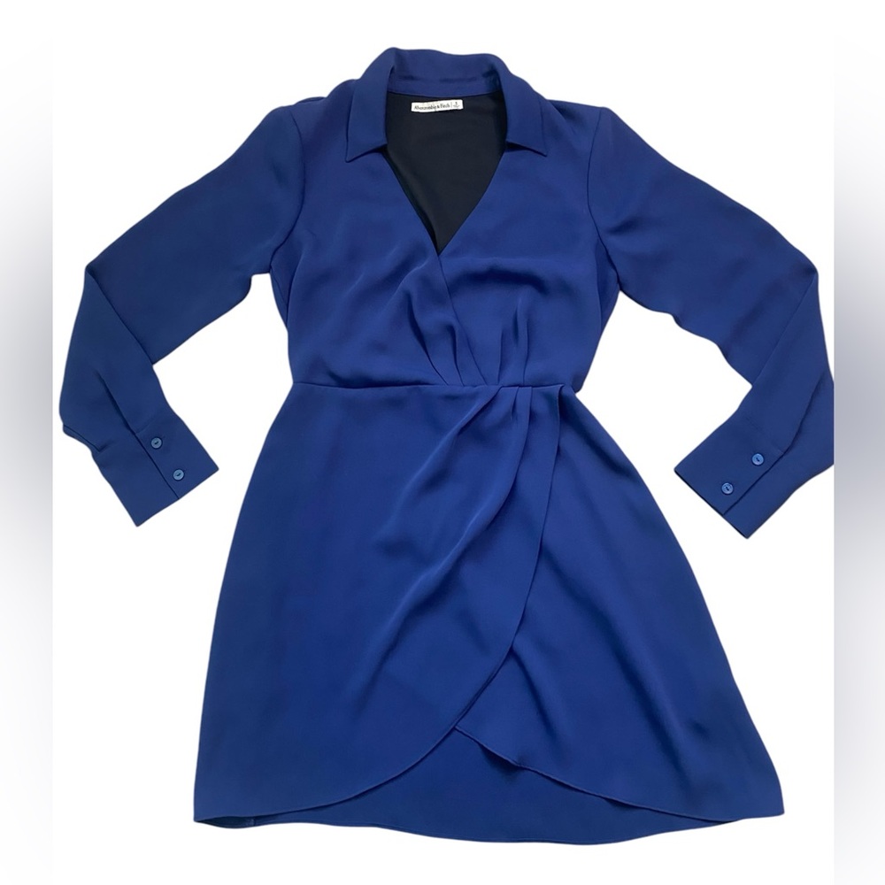 Abercrombie & Fitch Navy Long Sleeve Collared V-Neck Mini Dress
